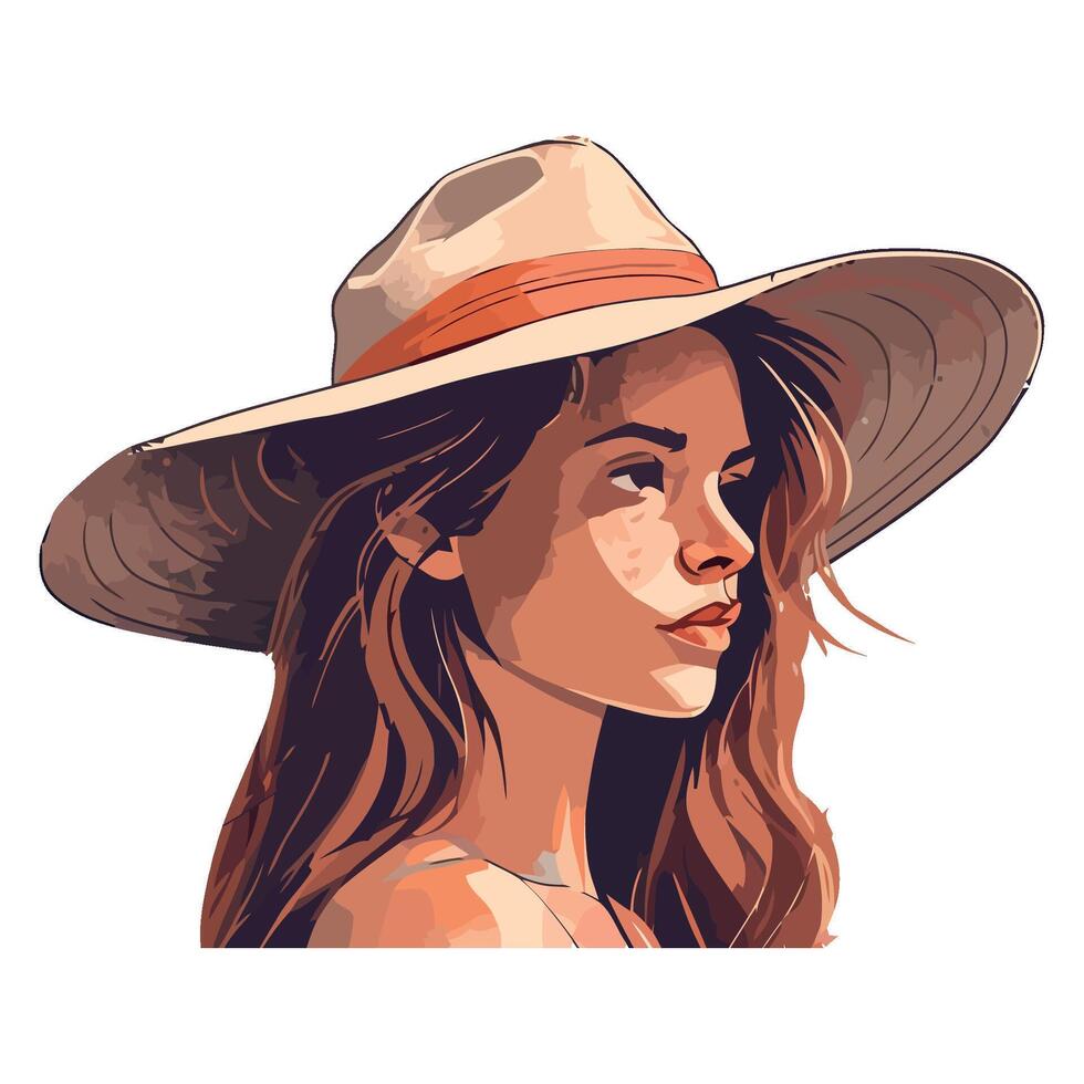 A woman in a hat and long hair vector