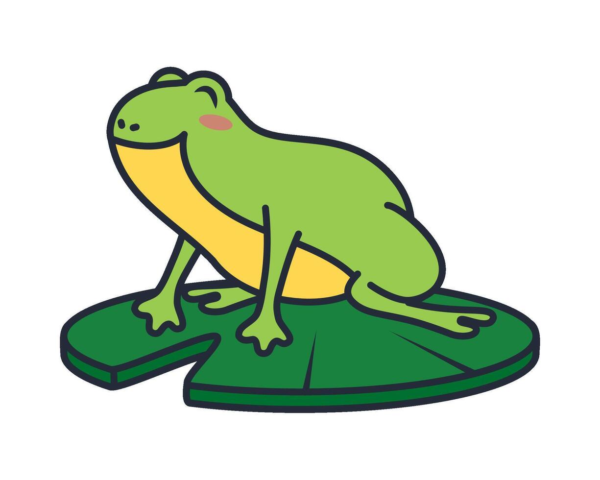A cartoon frog sitting on a green leaf vector