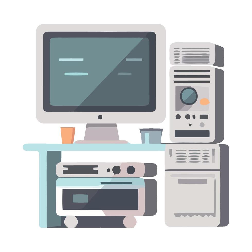 Computer desk with monitor, keyboard and mouse vector