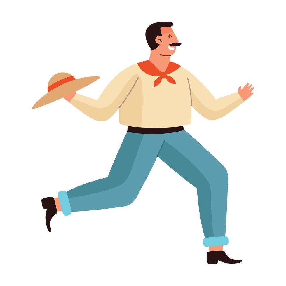 A man in a mexican costume running with a hat vector
