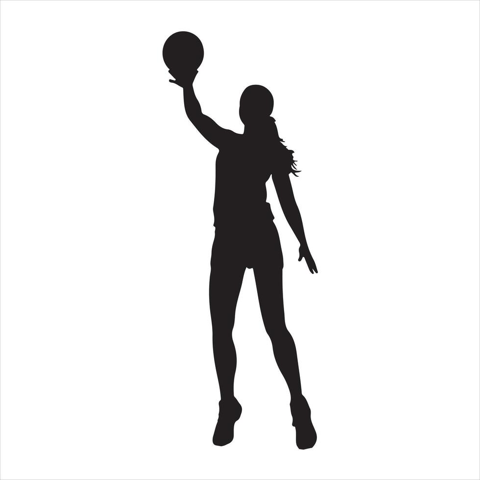 Black silhouette art of female volleyball player silhouette white background vector