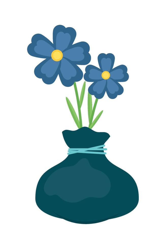 Blue flowers in a vase on a white background vector