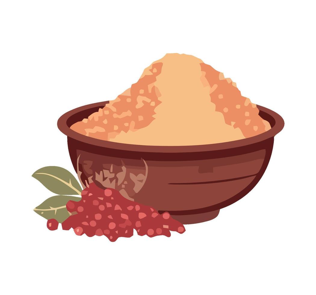 A bowl of rice and berries on a white background vector