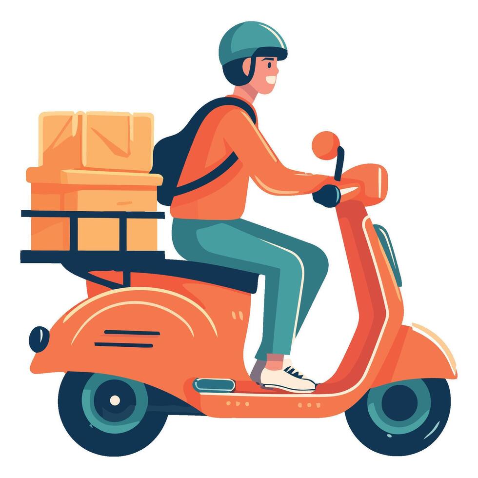 A man on a scooter with boxes on the back vector
