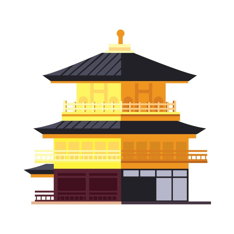 A golden pagoda with a black roof and a yellow roof vector