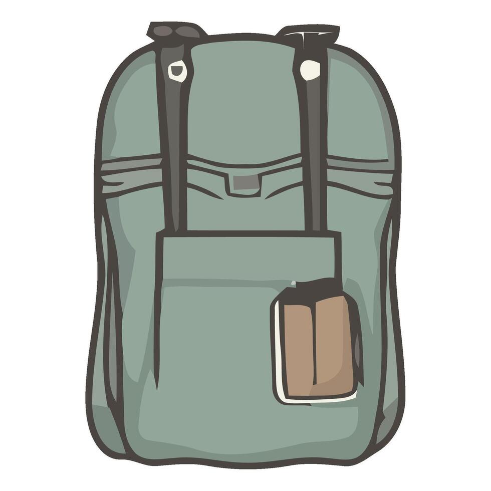 A green backpack with a pocket and a phone vector