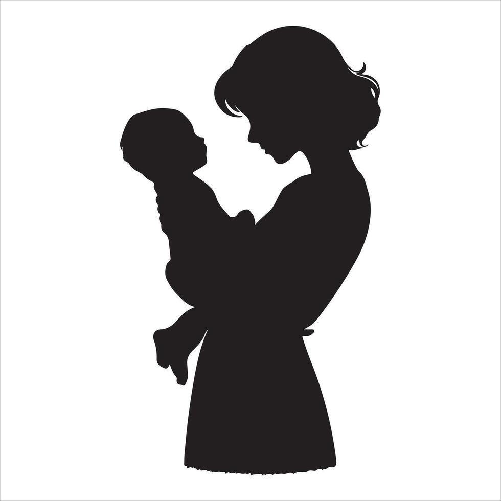 A mother holding her baby silhouette black filled silhouette white background vector