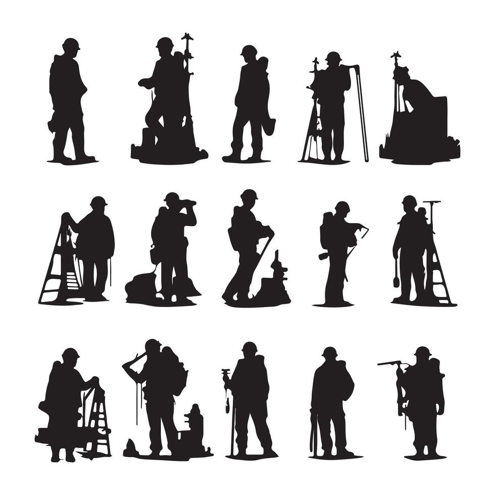 Set of engineer silhouette on white background vector