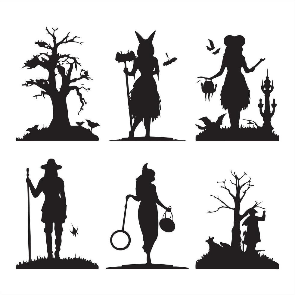 Halloween set silhouette on white background vector