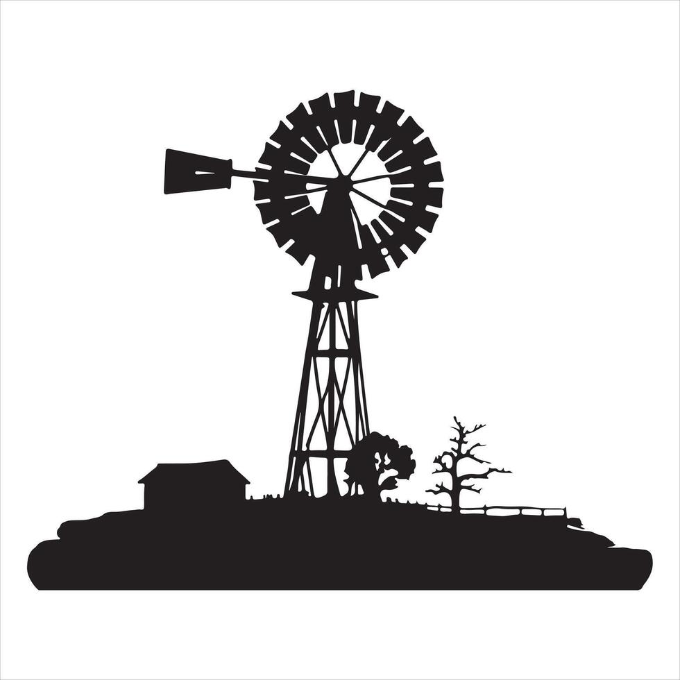 Classic australian metal windmill silhouette white background vector