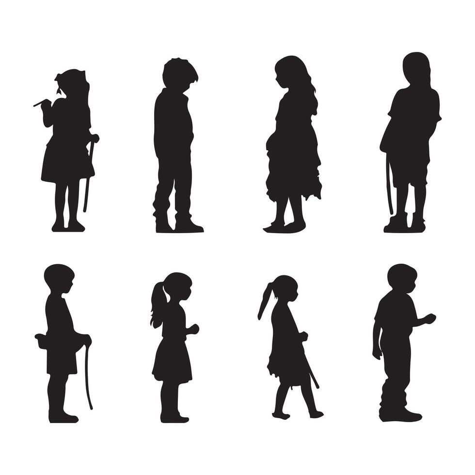 set of children silhouettes white background vector