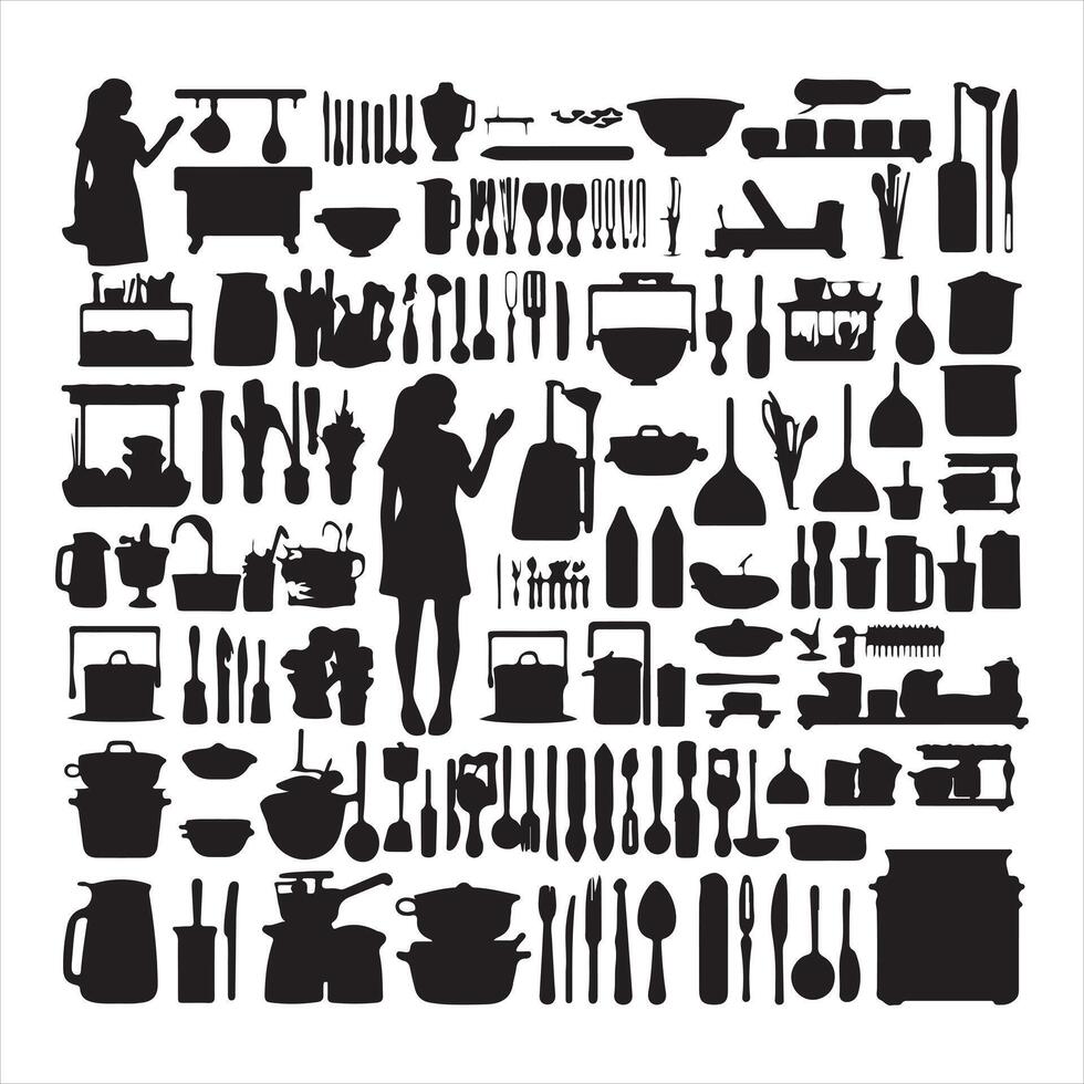 Blender kitchen silhouette set design big pack of silhouette white background vector