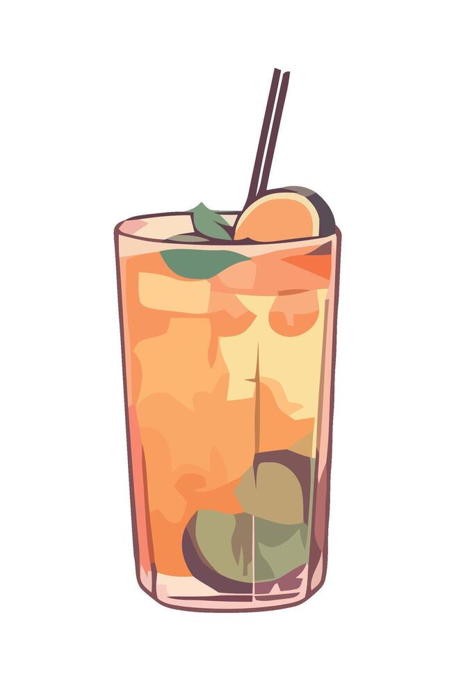 A glass of orange juice with a straw and a slice of lime vector