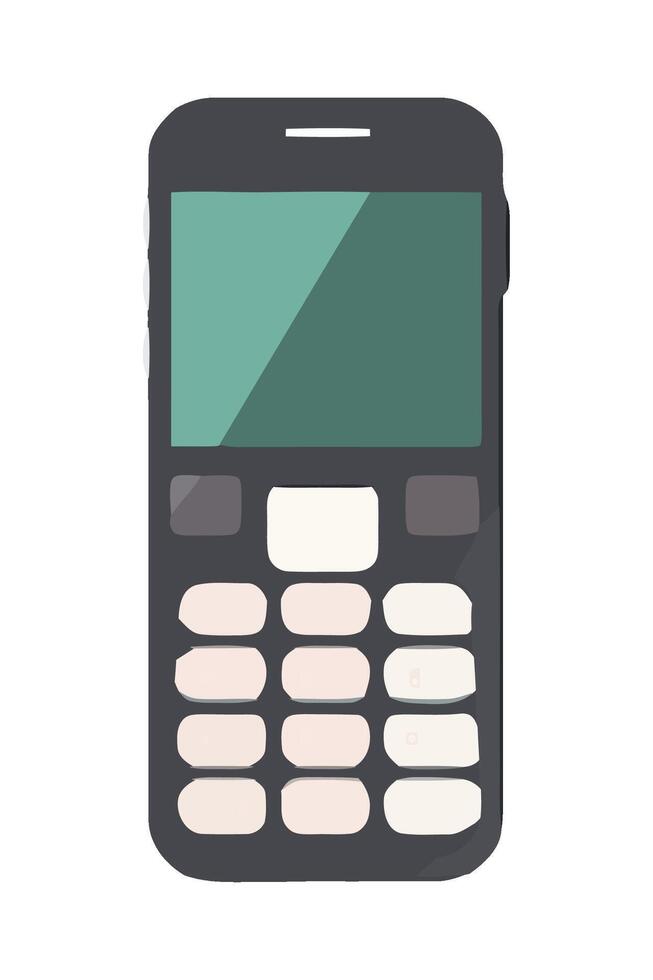 A black and white cell phone with a green screen vector