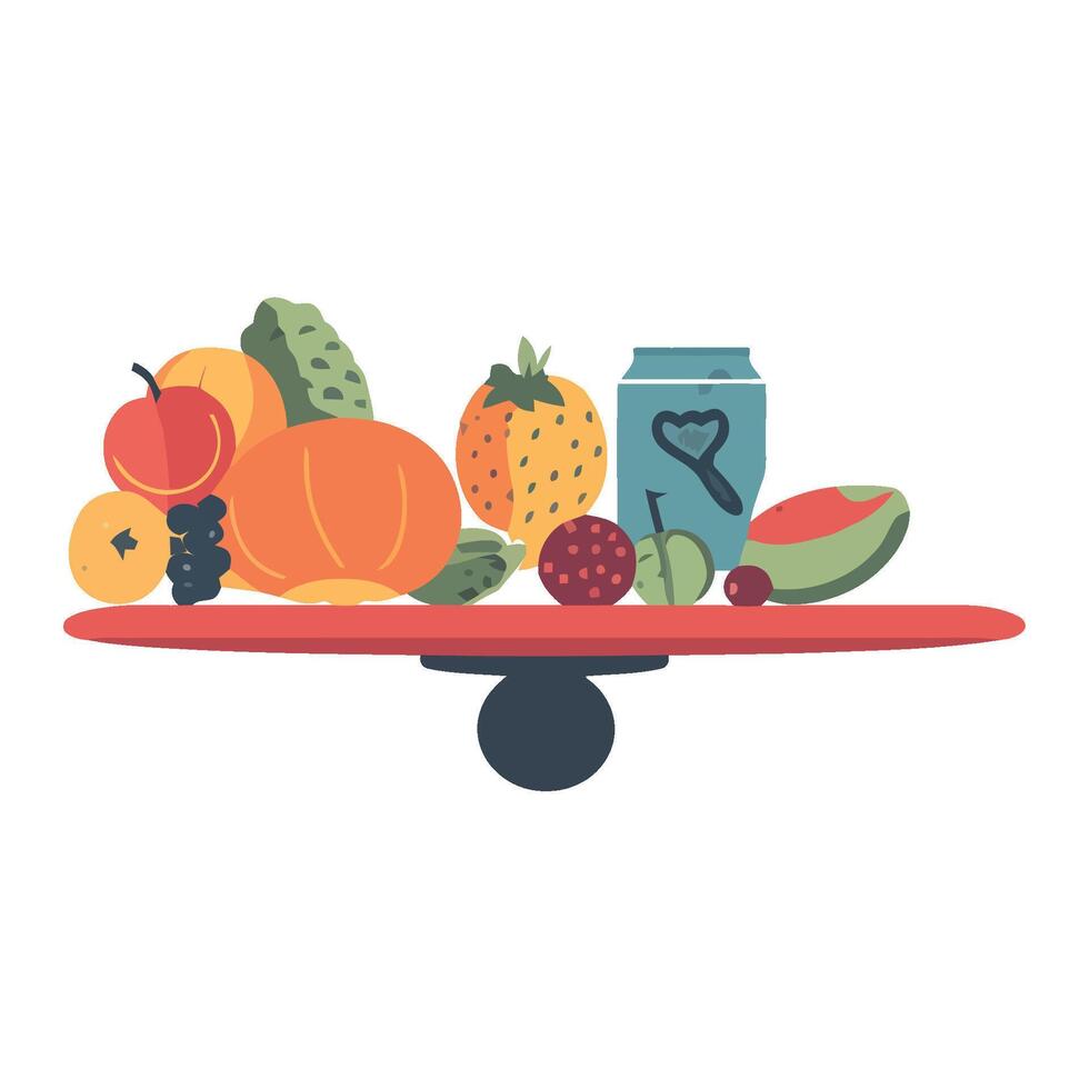 Fruit and vegetables on a scale vector