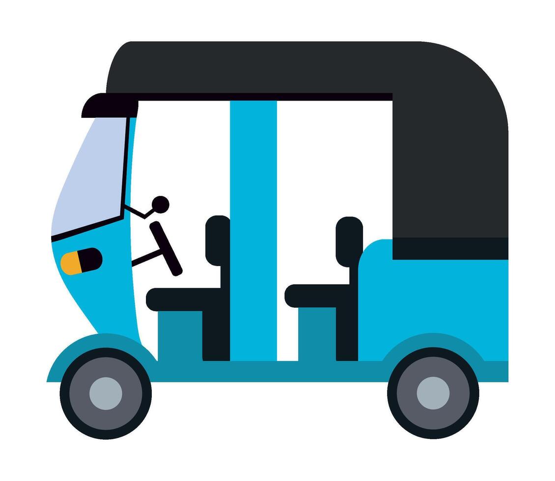 A blue tuk tuk with two seats and a driver vector