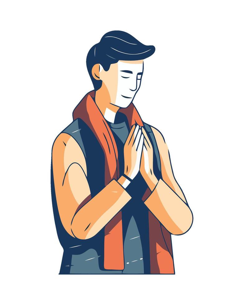 A man in a scarf is praying vector