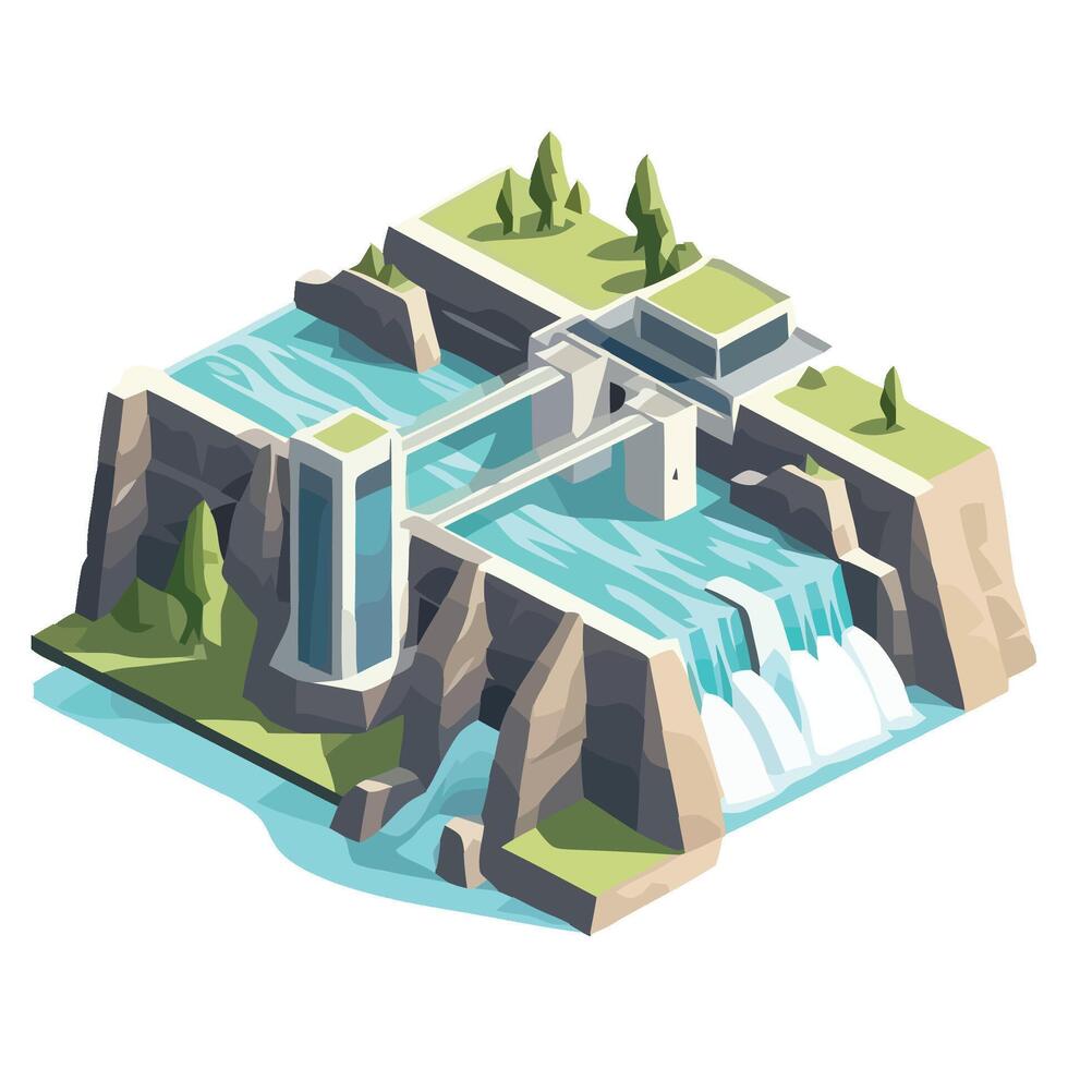 An illustration of a waterfall and a house vector