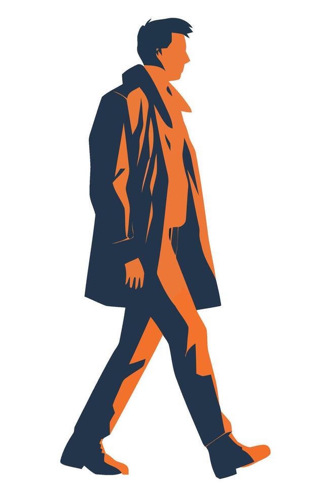 A silhouette of a man walking in an orange and blue coat vector