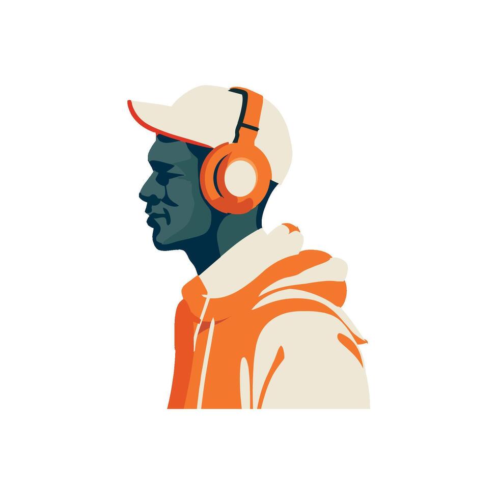 A man in a hoodie with headphones on vector