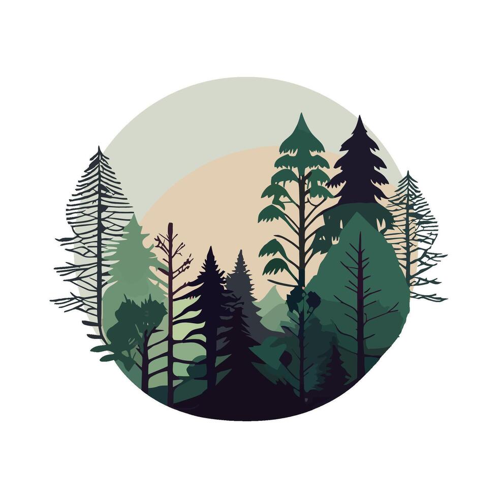 A forest scene with trees and a sun vector