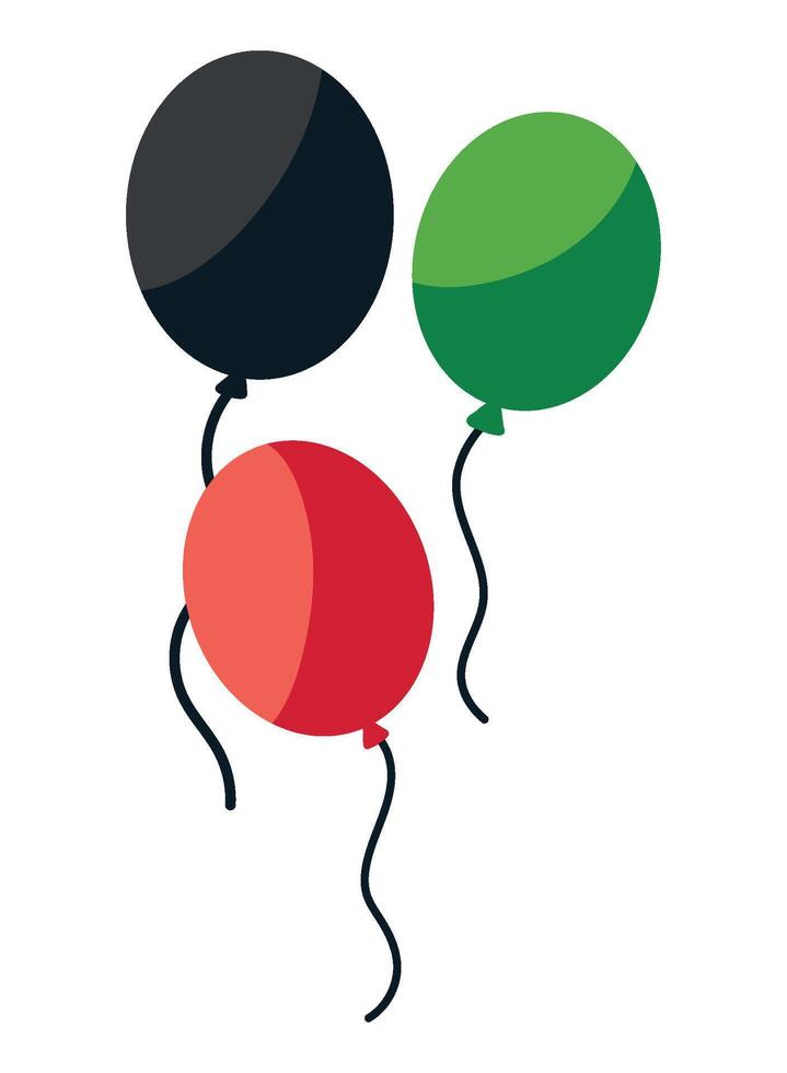 Three black, red and green balloons on a white background vector