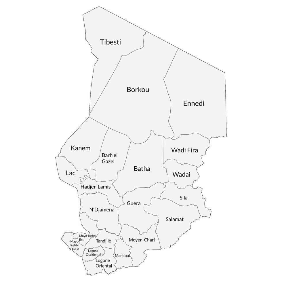 Chad map. Map of Chad in administrative provinces vector