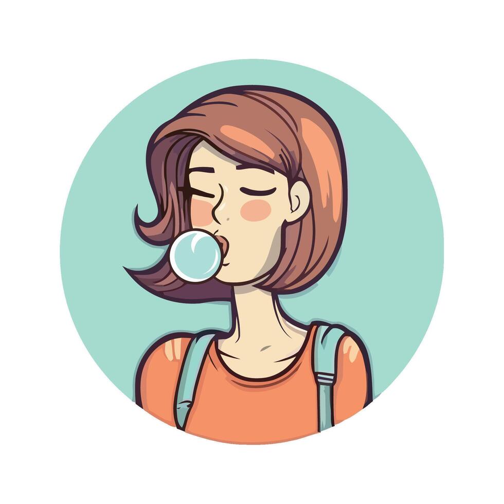 A girl blowing bubble with her mouth open vector