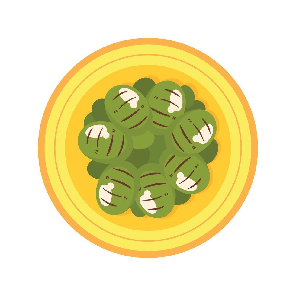 A green plate with a bunch of green vegetables on it vector