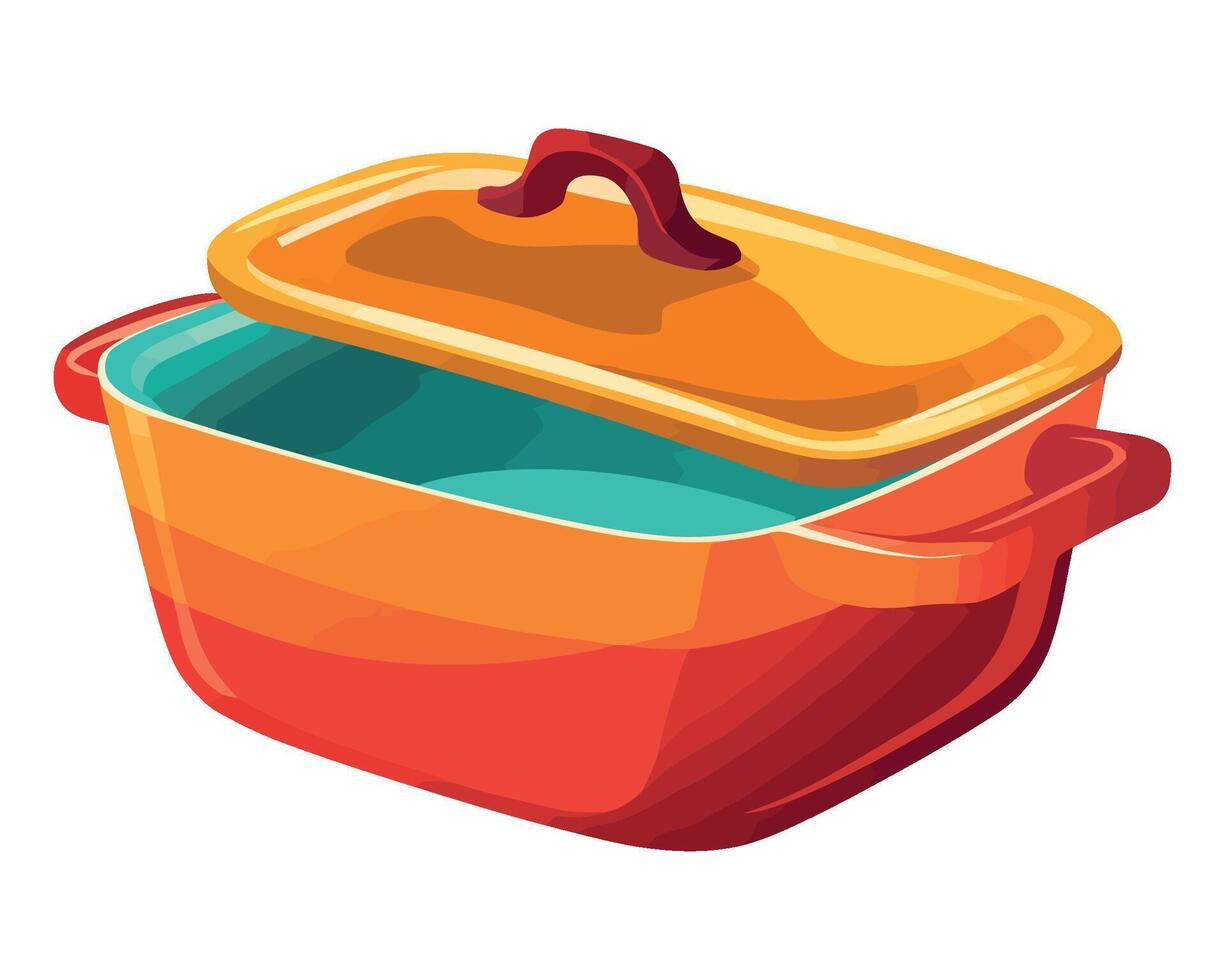An orange and blue pot with lid vector