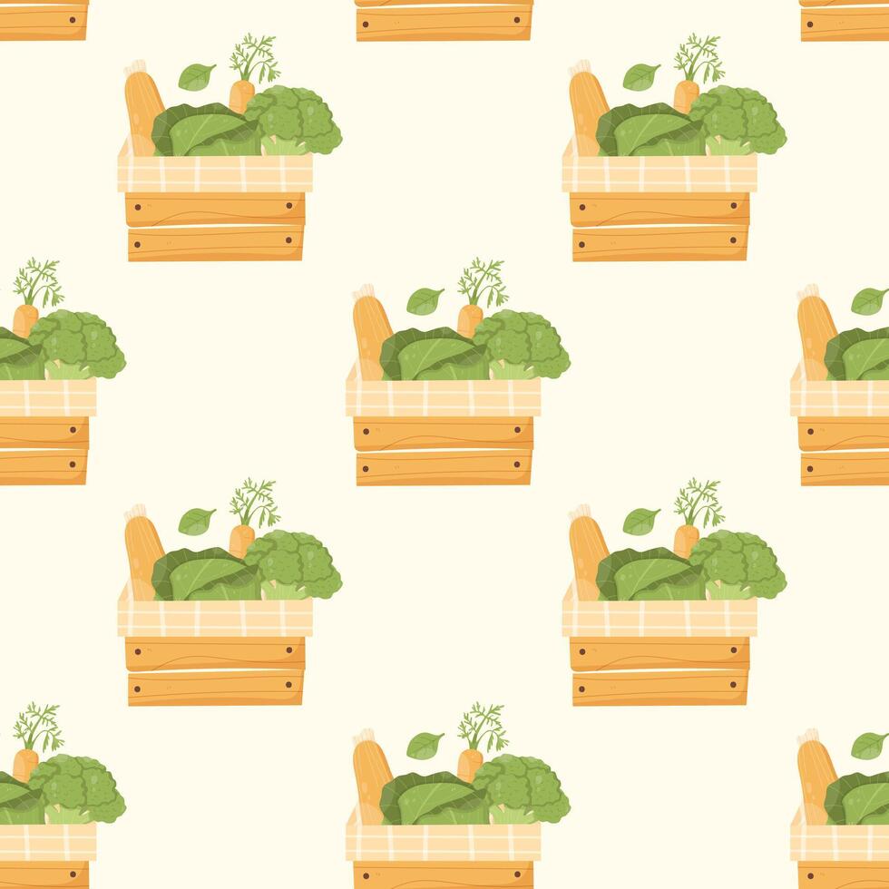 box of vegetables seamless pattern. Healthy food. background vector