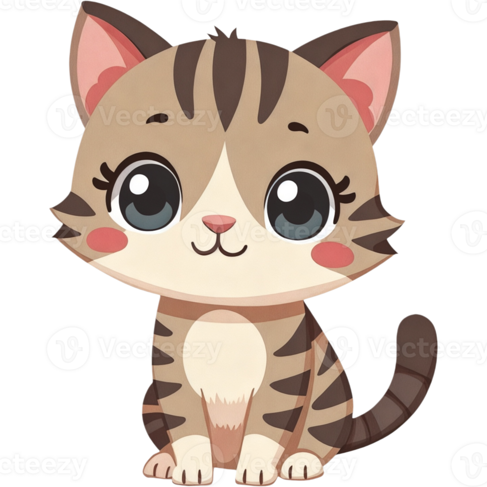 A cute cartoon cat with blue eyes and pink lips png