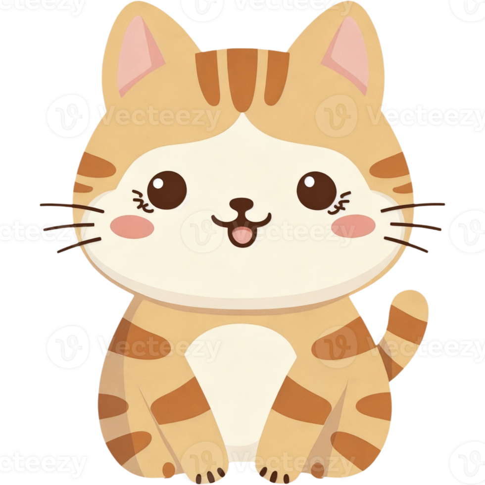 A cute cartoon cat with a big smile on its face png