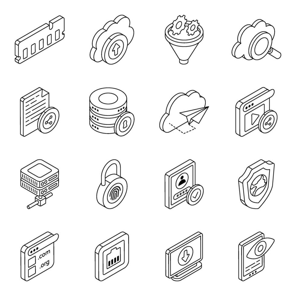 Pack of Network and Technology Flat icon vector