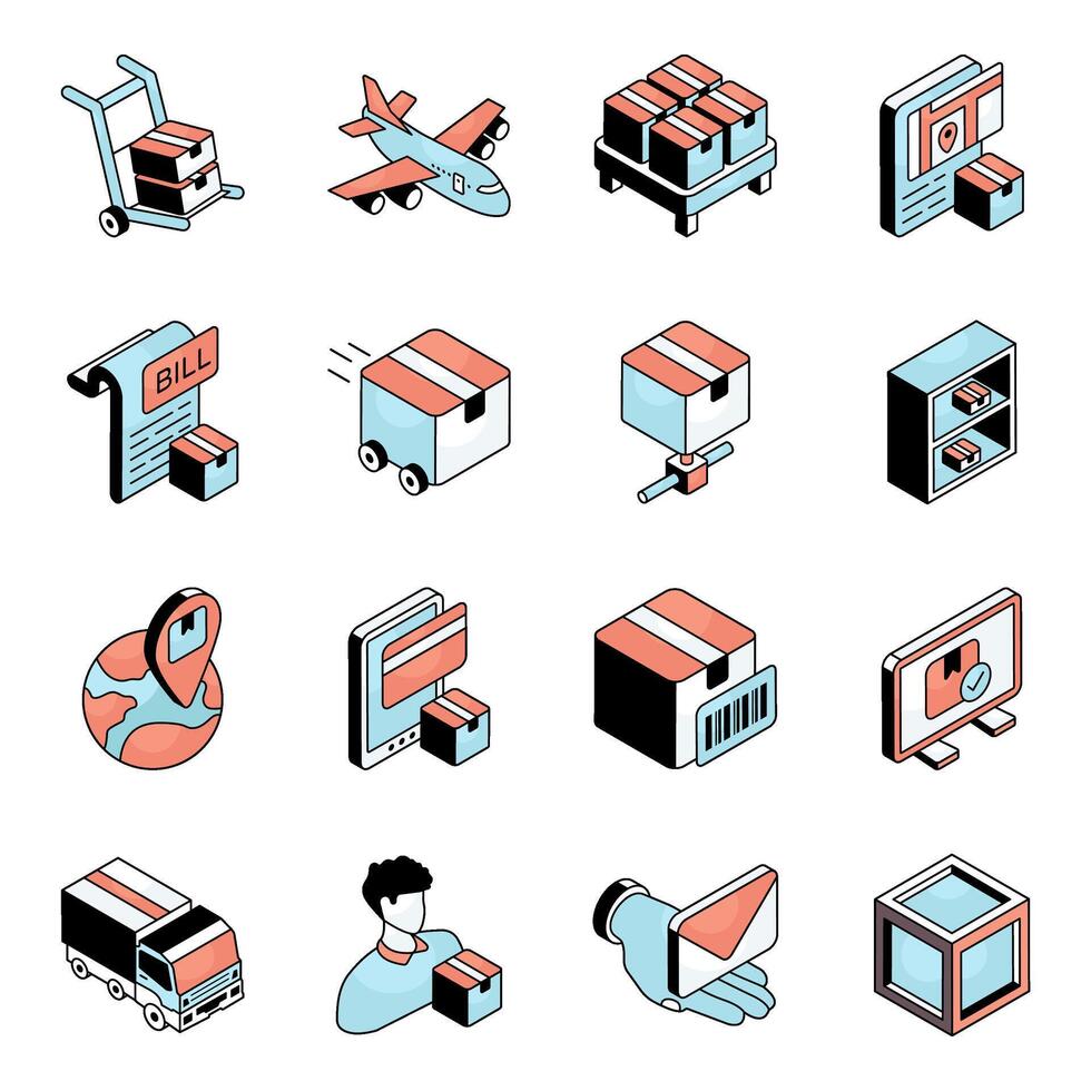Set of Logistic and Cargo Flat Icons vector