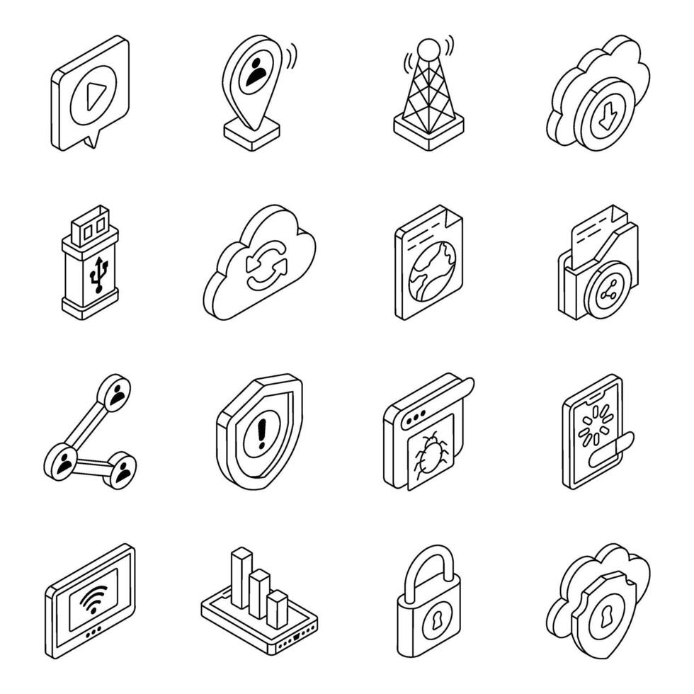 Pack of Device and Network Flat Icon vector