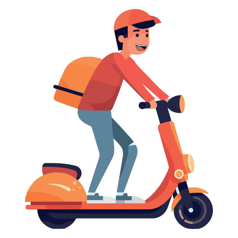 A man riding a scooter with a bag on the back vector