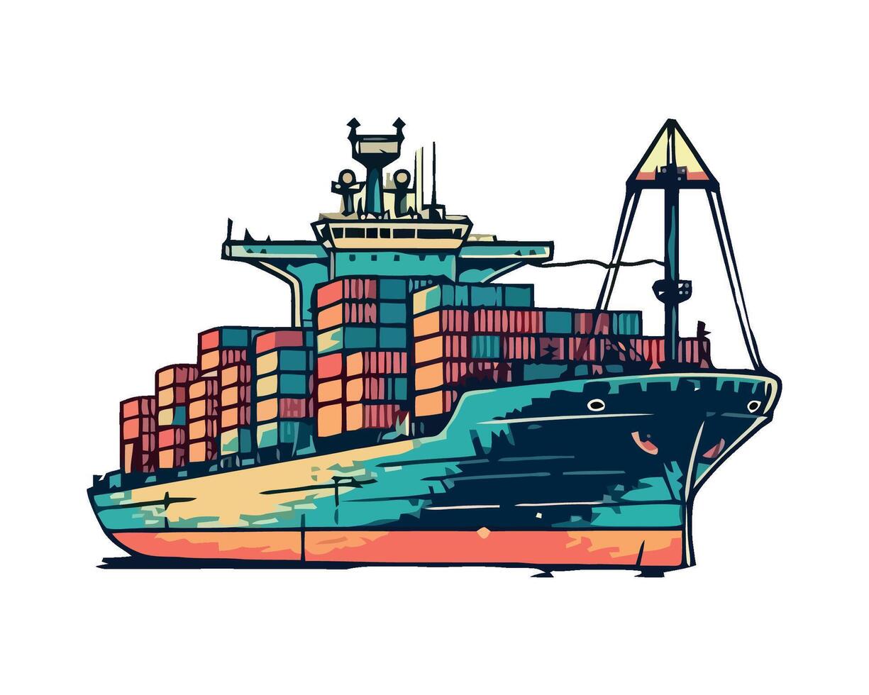 A cargo ship with containers on it vector