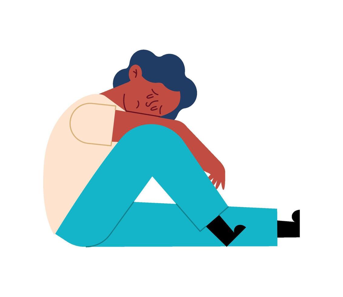 Illustration of a man sitting on the floor with his head in his hands vector