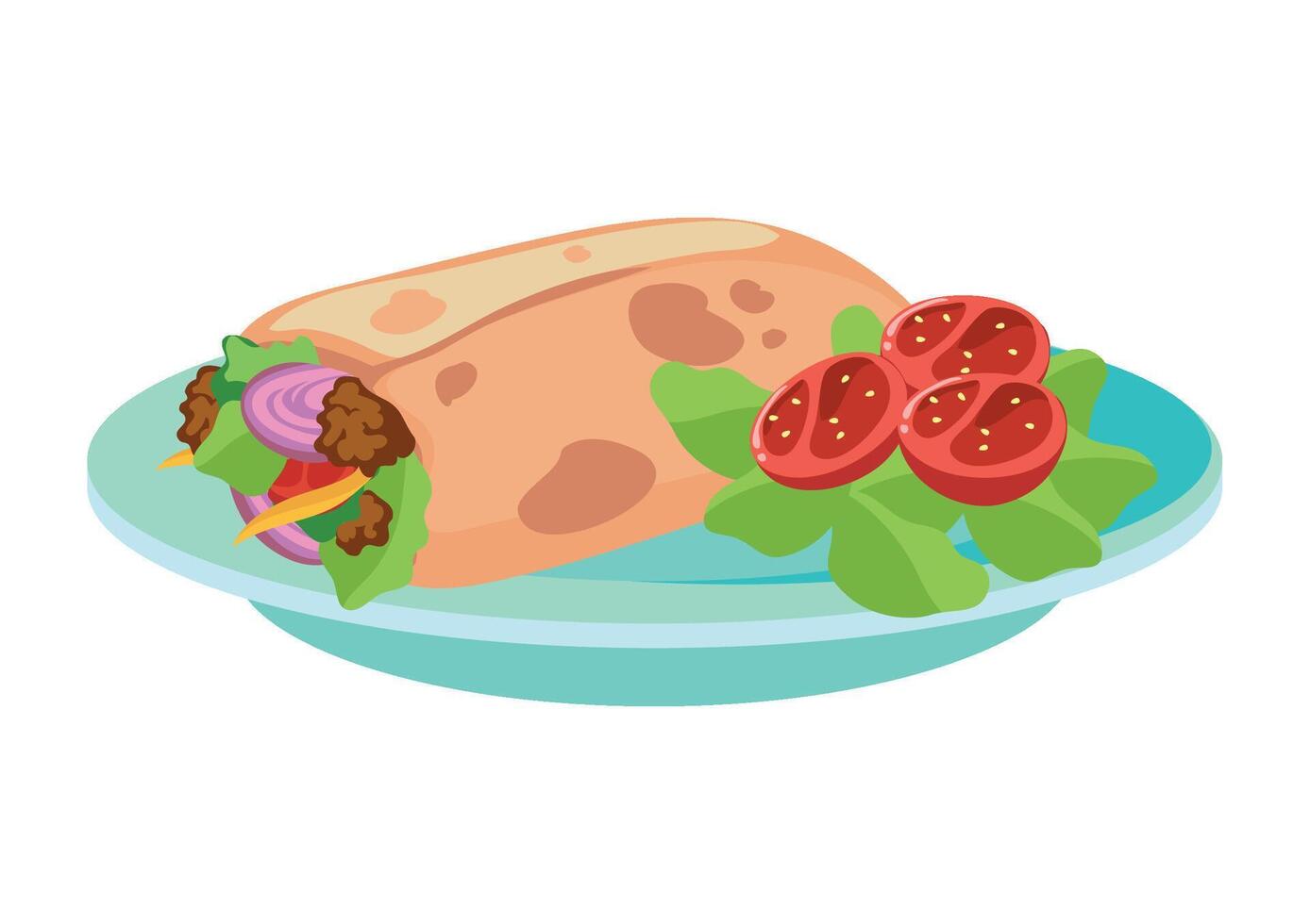 Burger with lettuce and tomato on a plate vector