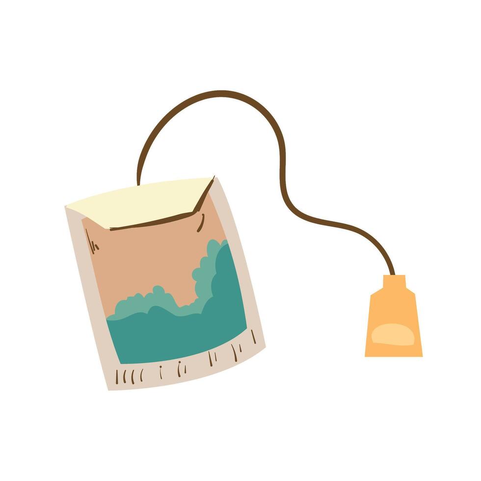 A tea bag is connected to a wire vector