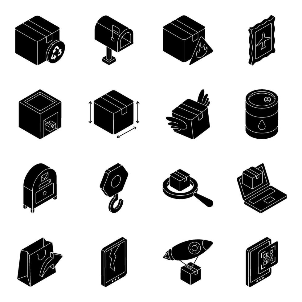 Set of Logistic and Cargo Solid Icons vector