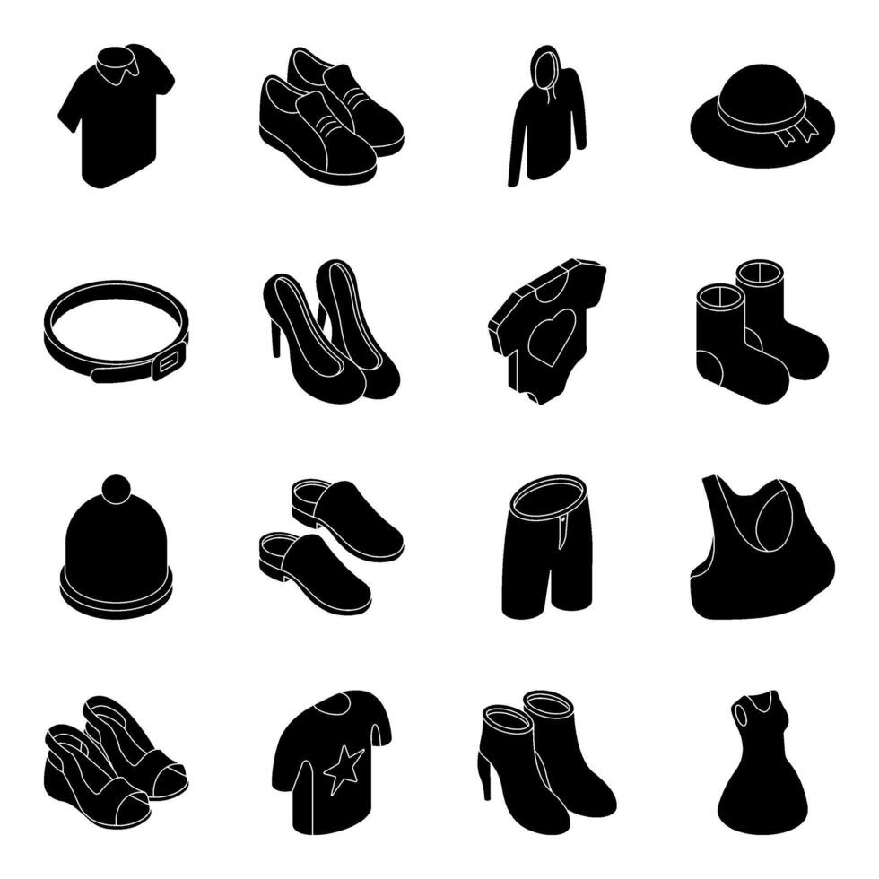 Pack of Clothes and Shoes Solid Icon vector