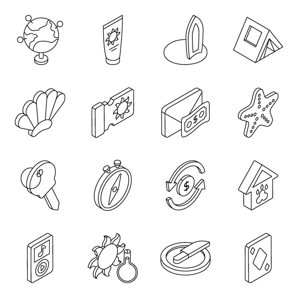 Pack of Beach Linear Icon vector