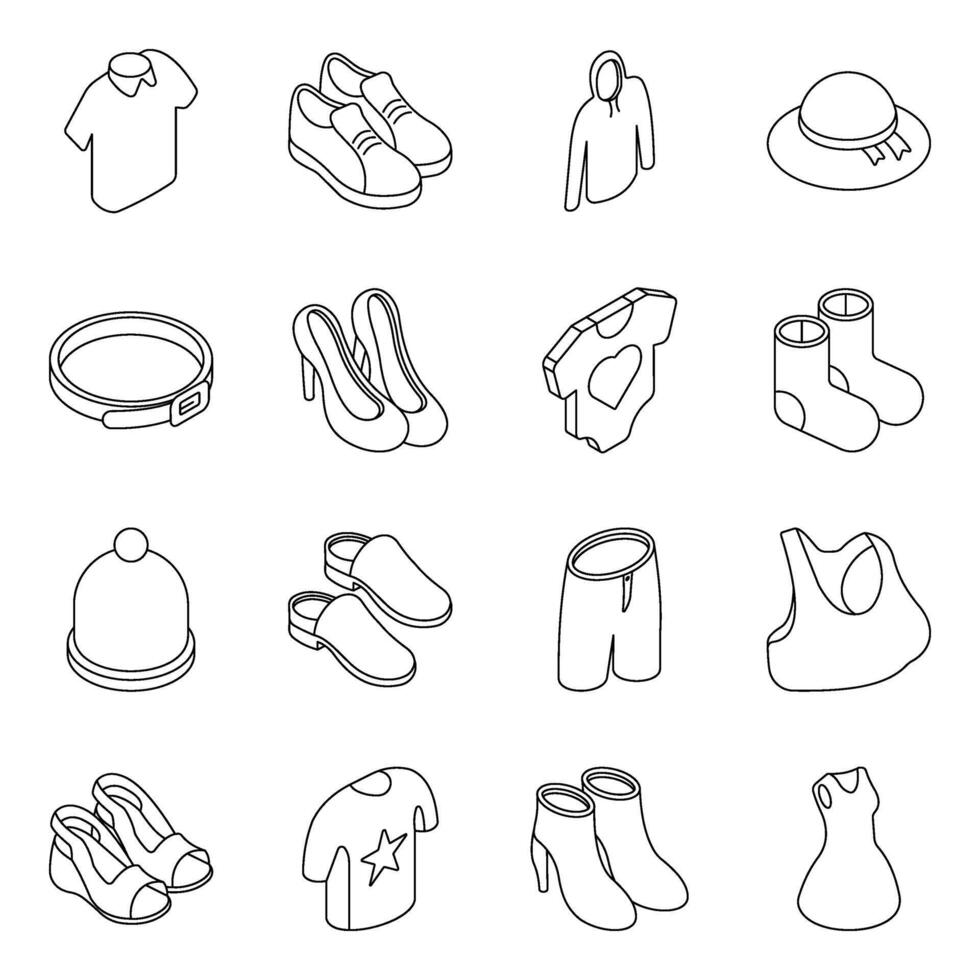 Pack of Clothes and Shoes Linear Icon vector