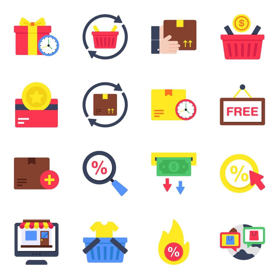 Set of Shopping and Commerce Flat Icons vector