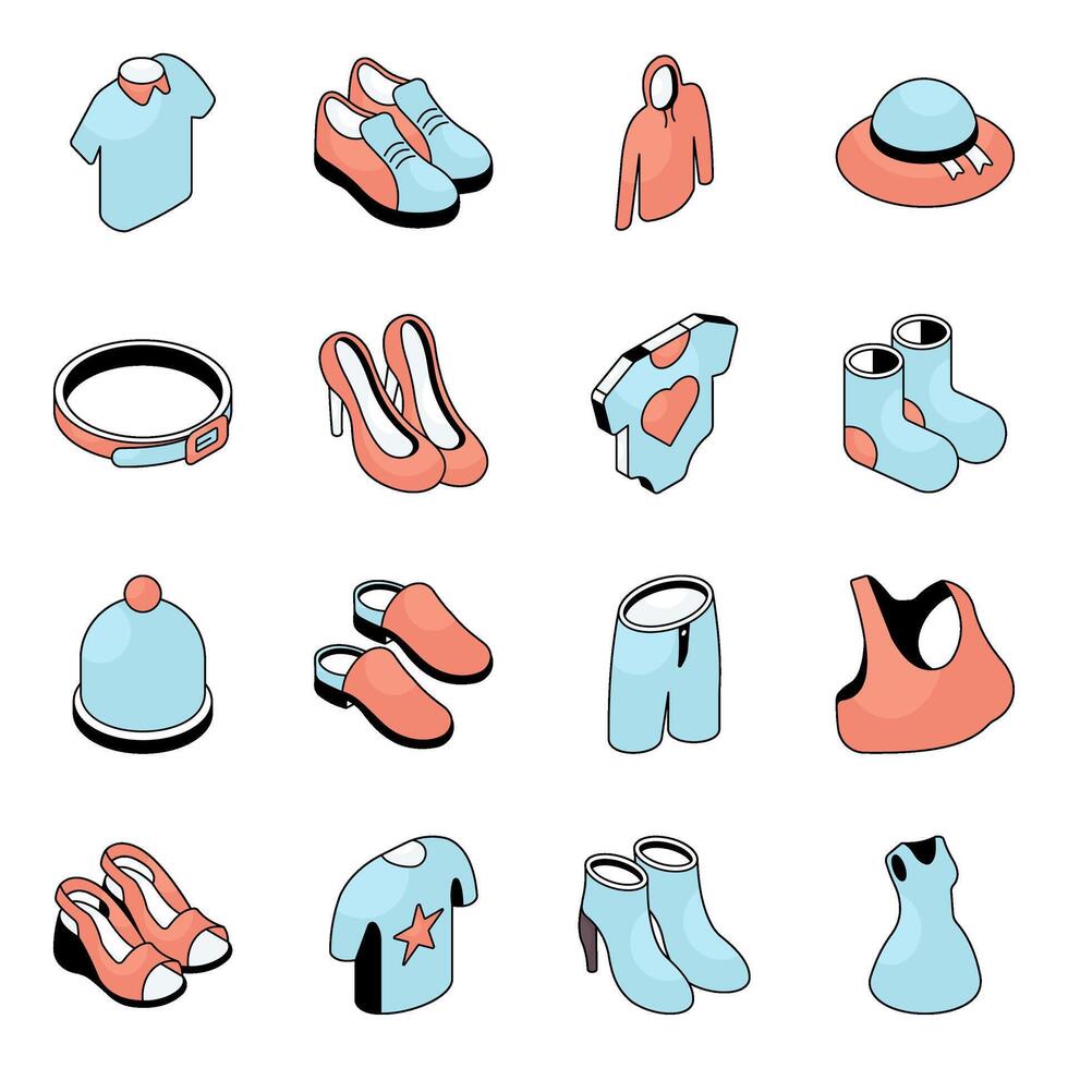 Pack of Clothes and Shoes Flat Icon vector