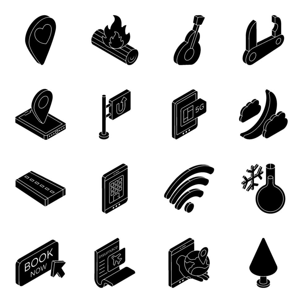Pack of Camping and Beach Solid icon vector