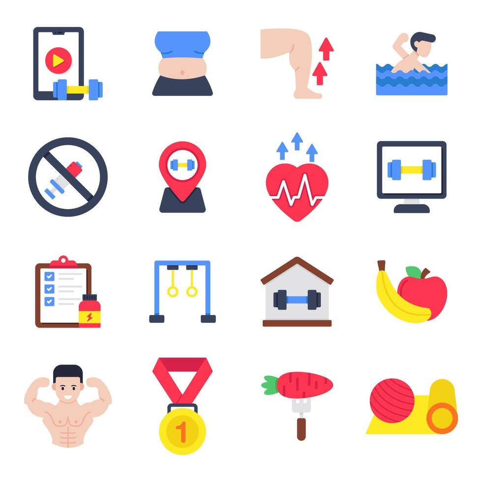 Set of Gym and Diet Flat Icons vector