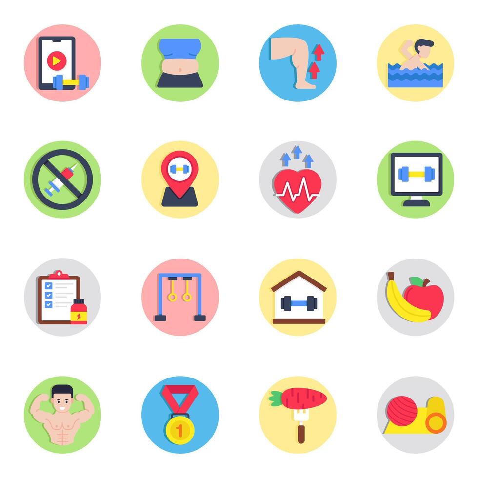 Set of Gym and Diet Flat Icons vector
